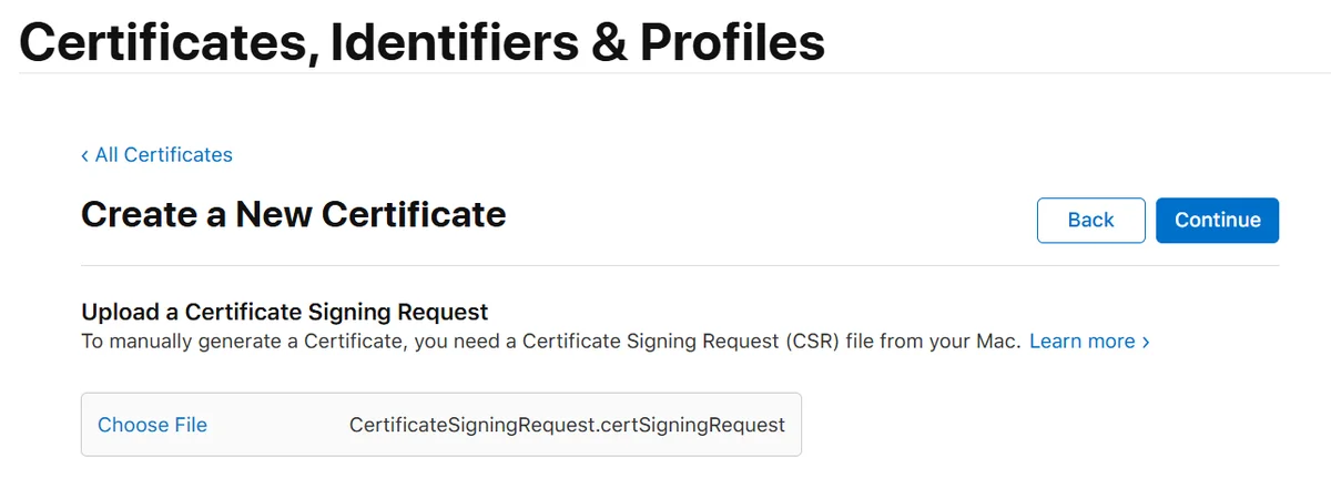 Download certificate screen